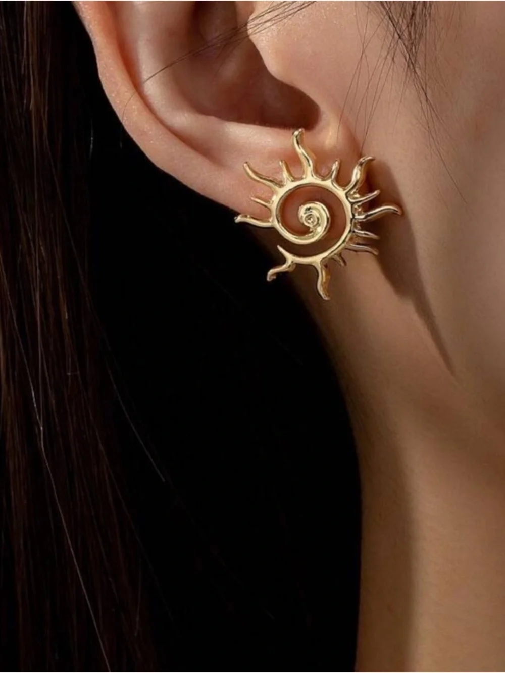 Gold Sunburst Spiral Earrings